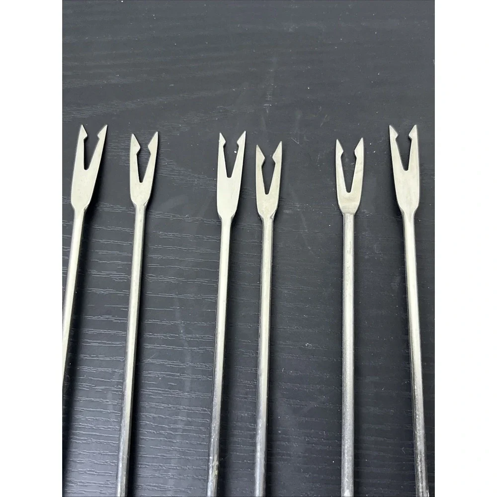 Vintage Fondue Forks Set of 6 Wood Handle Stainless Mid‎ Century Modern